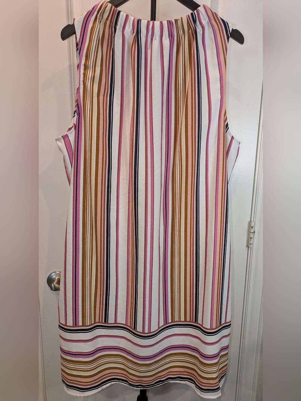Apt. 9 XL Sleeveless Shift Dress Pink Brown Stripe Tie Neck Career Casual